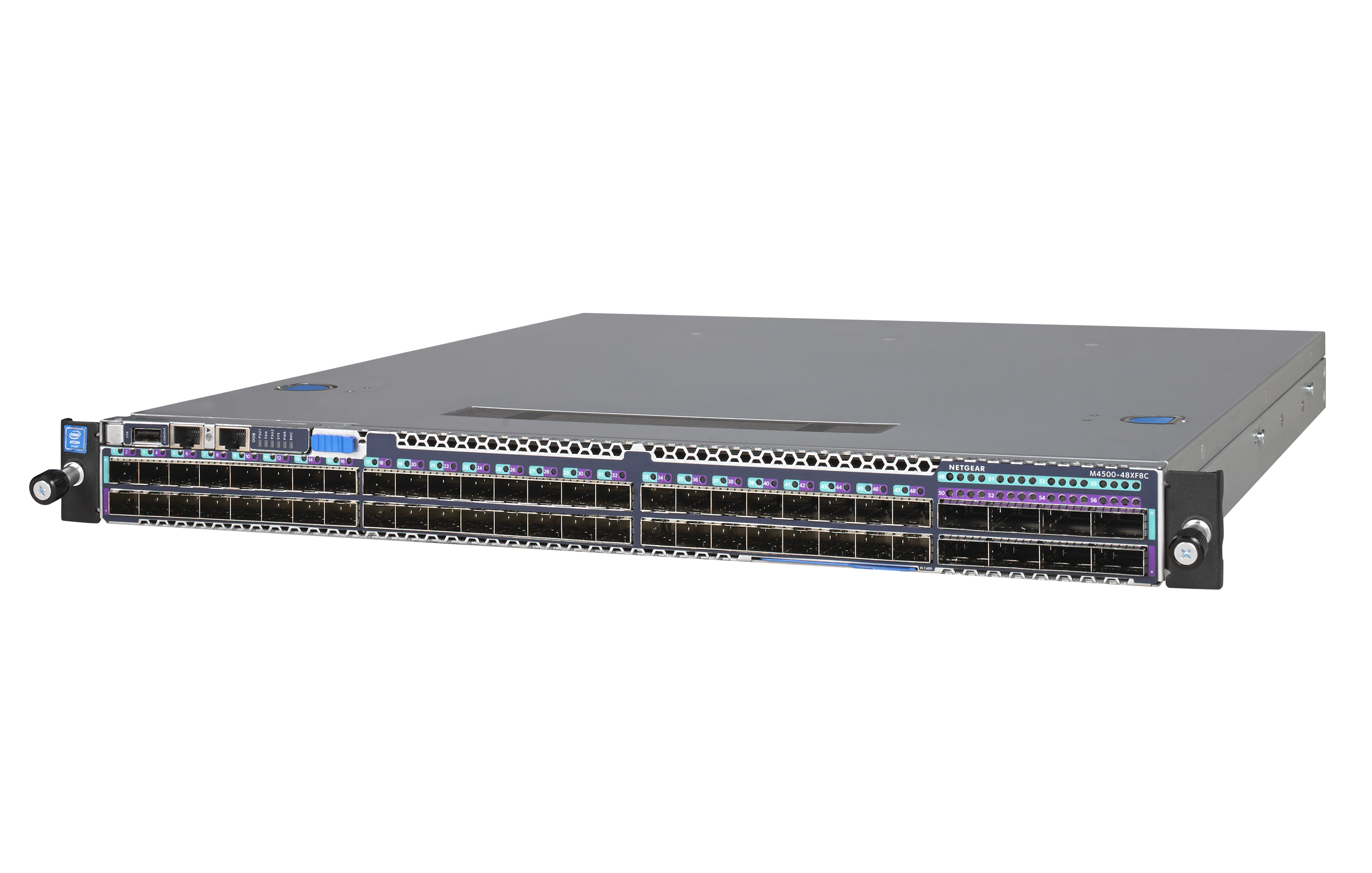 NETGEAR XSM4556 — M4500-48XF8C Managed Switch with 48x10G/25G SFP28 ports and 8x40G/50G/100G QSFP28 uplinks, 2xPSUs and 6xFan Trays already installed